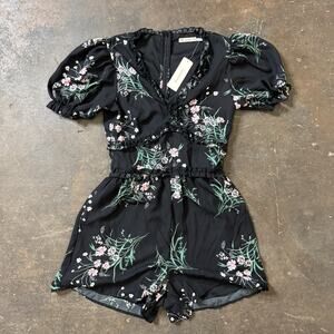 Mi Ami Francesca’s Floral Ruffle Romper Black NWT XS Short Sleeve Lined
